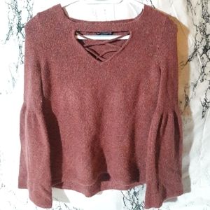 American Eagle red flared sleeve keyhole sweater